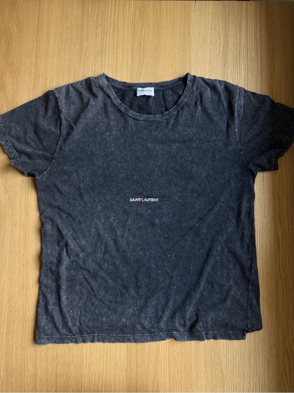 Saint Laurent Paris Logo T-Shirt Black Washed Cotton Size Small